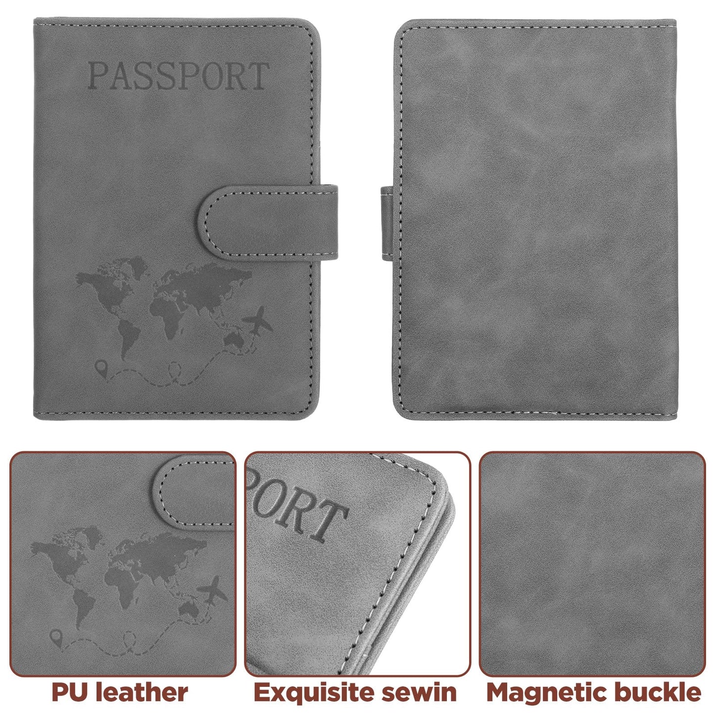 4 Pack Passport Holder for Travel, Passport Wallet Cover Case Waterproof RFID Blocking Passports Holders with Pen Holder Travel Must Haves Accessories, Passports Book Holders for Women and Men