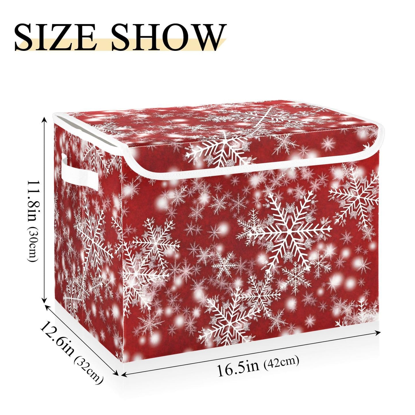 senya Christmas Baskets Collapsible Storage Bins with Lids, Christmas Background with Snowflakes Red Storage Boxes Clothes Baskets for Organizing