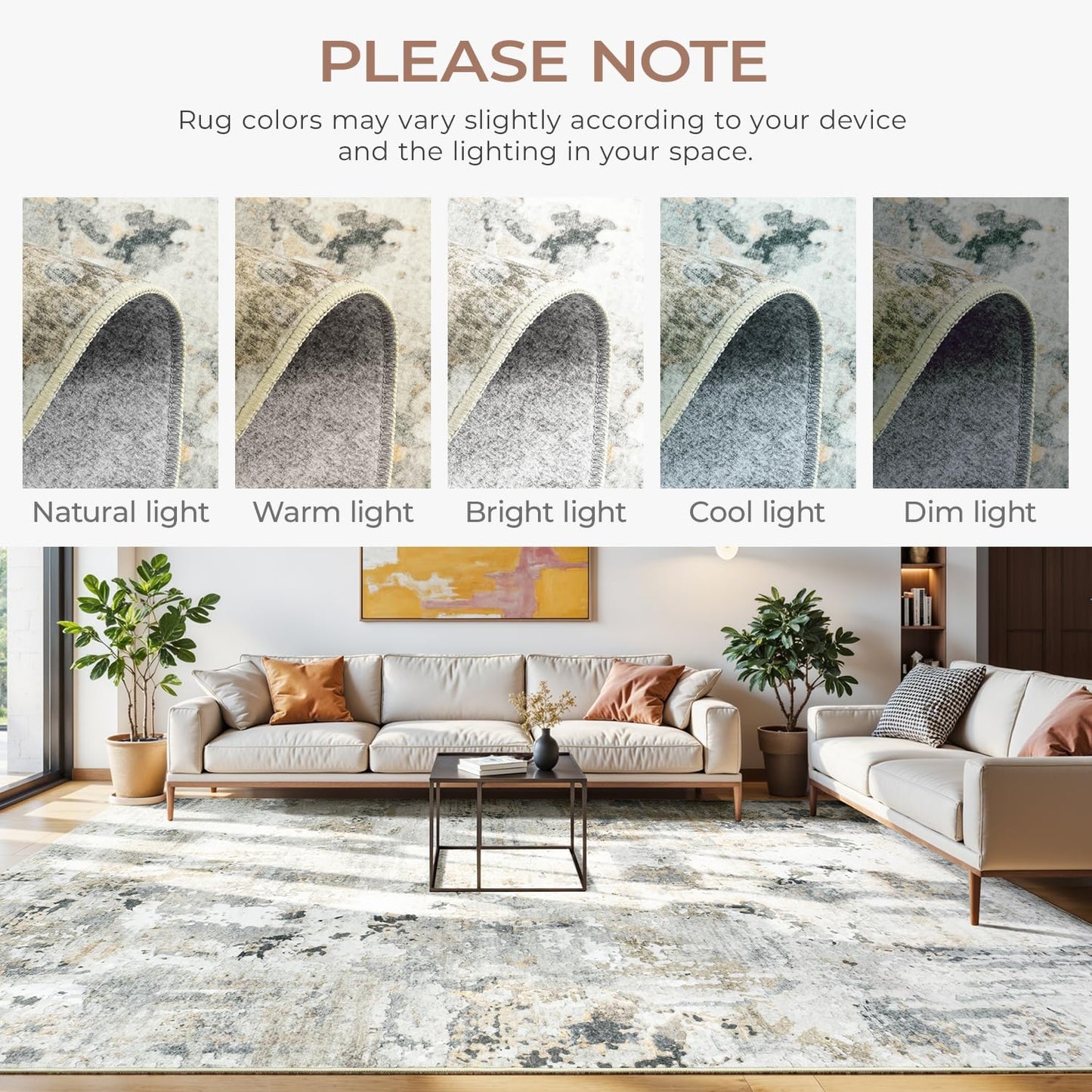 Carpelux 5x7 Area Rugs, Neutral Machine Washable Rugs for Living Room, Abstract Modern Soft Non-Slip Thin Print Floor Carpet for Bedroom Kids Room, Brown/Grey