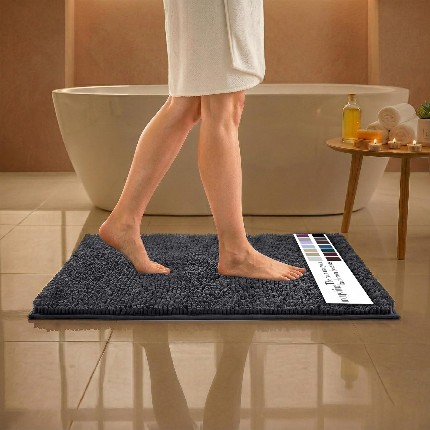 MAYSHINE Small Plush Shaggy Chenille Bath Mat 23"x14" Extra Soft, Super Absorbent, Non-Slip Bathroom Rug | Fluffy Microfiber, Area Rug Sets for Bathroom Floor, Kitchen, Living Room |Charcoal Gray