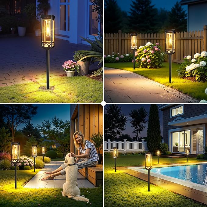 KOOPER Taller Solar Pathway Lights Outdoor, 4 Pack Upgraded Brighter Solar Garden Lights Solar Powered, Up To 15 Hours Outdoor Solar Lights for Yard Landscape Lighting Path Walkway Driveway Sidewalk