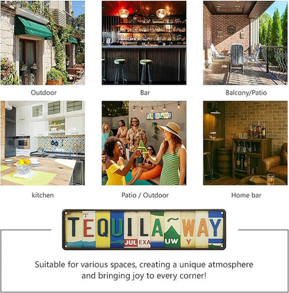 Tequila Way Metal Sign – All-Aluminum Retro Wall Decor for Home Bar, Patio Party, Poolside or Pub, Fun Gift for Tequila Lovers – 16 x 4 Inch