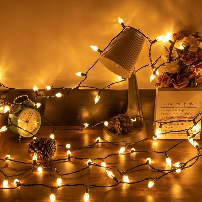 AWQ 300LED 108 FT C6 Christmas String Lights Plug in Fairy Twinkle String Lights 8 Modes Timer Function Waterproof Extendable for Indoor Outdoor Wedding Party Christmas Decoration (300, Warm White)