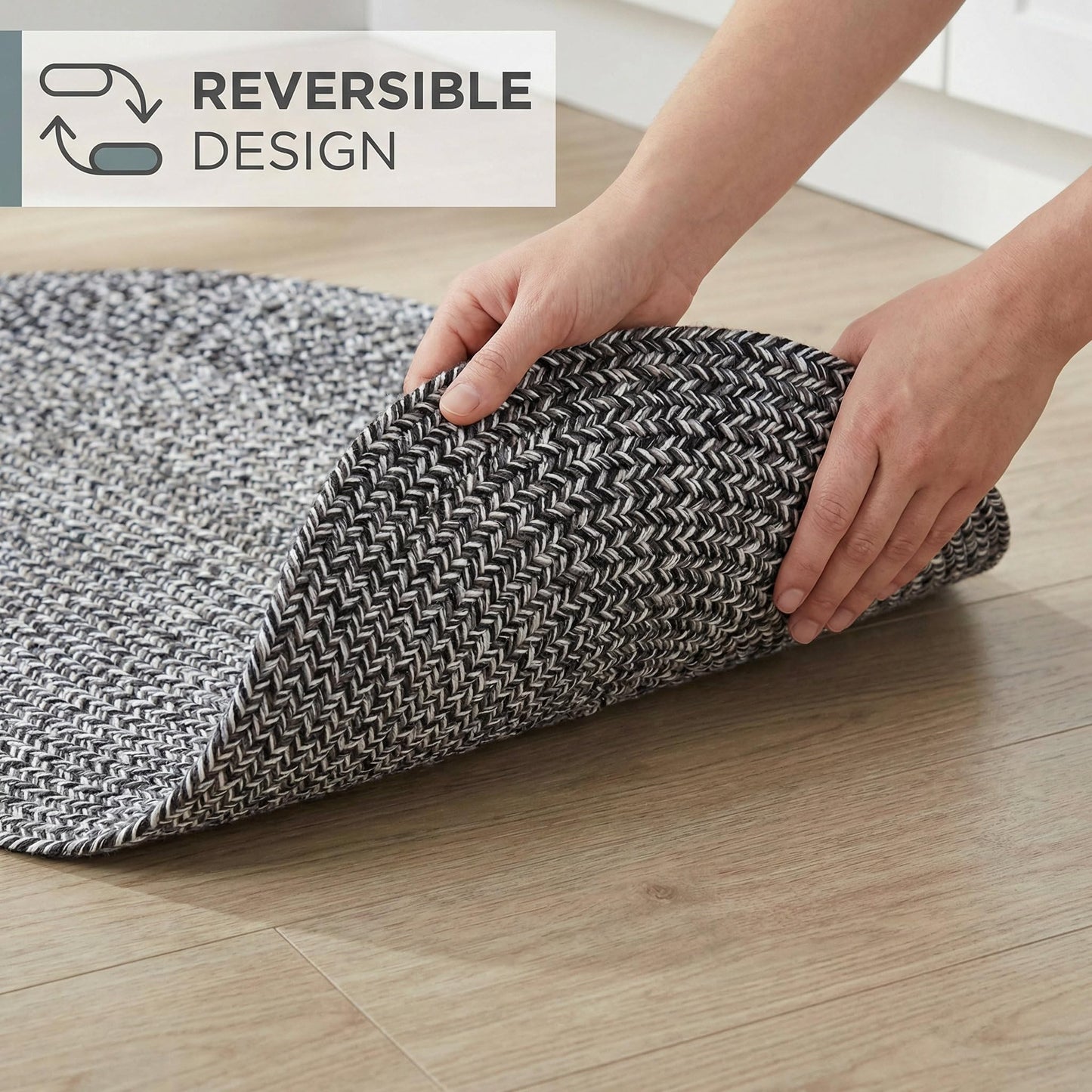 Super Area Rugs Machine Washable Gray Oval Braided Rug – 2' x 3' Reversible Farmhouse Area Rug for Kitchen, Entryway, & Mudroom