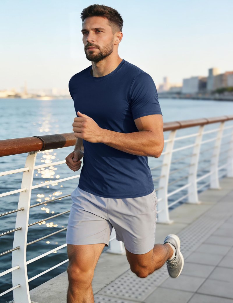 Sun Shirts for Men Summer Crew Neck Short Sleeve Rash Guards Shirts Active Dry Fit Shirts