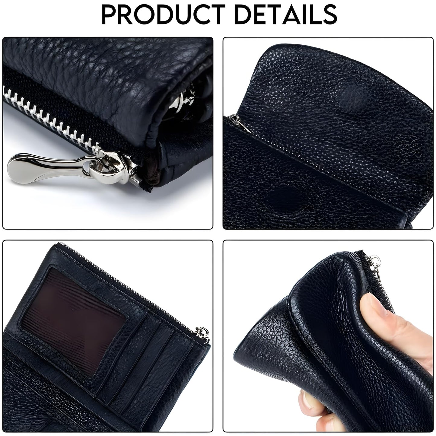 Unisex Pebble Leather Wallet, 5.3In Short Genuine Leather Coin Card Holder, Two zippered pockets, Unisex Clutch Bags, Can Hold Coins, Cards, Id Cards (Silver)