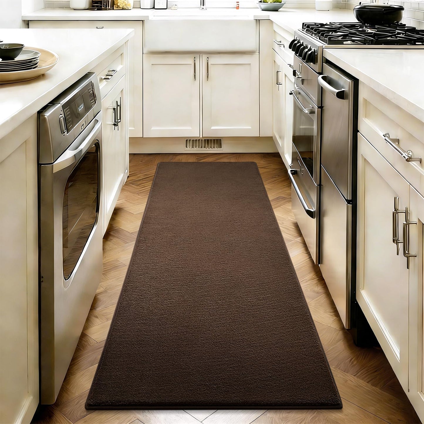 Vasofe Brown Hallway Runner Rug,2x6 Feet Non Slip Runners,Indoor Thickened Memory Foam Bedside Rugs for Bedroom Nursery Dorm Kids Boys Room, Machine Washable Low Pile Shag Fluffy Carpets for Entrance