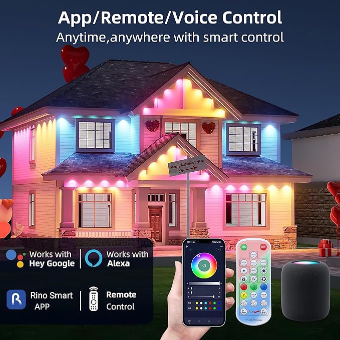 Smart RGB&IC Permanent Outdoor Lights, 50ft with 30 LED Eaves Light, Daily and Accent Lighting, 212 Scene Modes, Alexa & Google Assistant Compatible, Daily Party Halloween Christmas House Decor