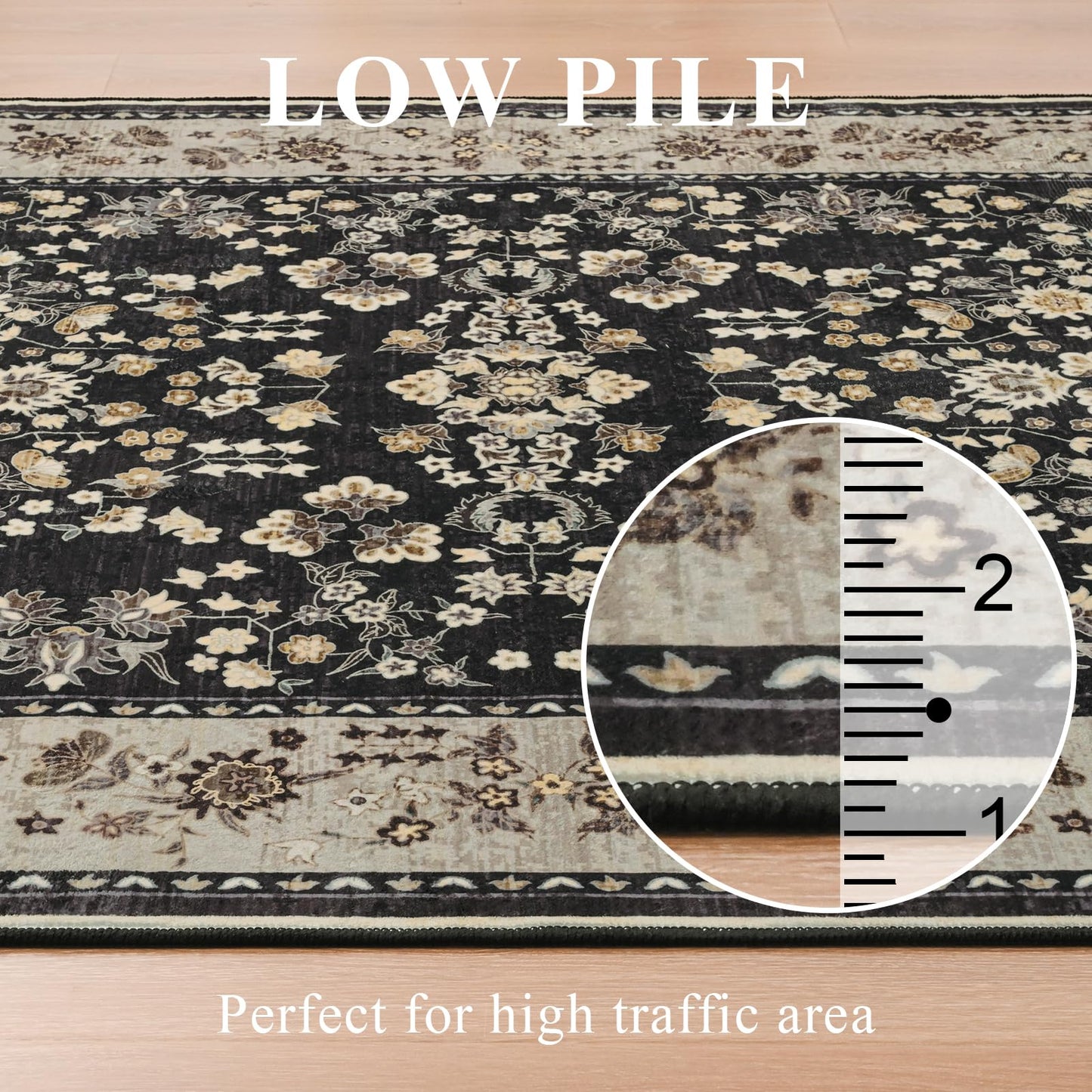 Softlife Washable Rug for Living Room, Black Camel Non-Slip Rugs for Kitchen, 6x9 Oriental Indoor Mat Under Dinning Table, Mordern Print Home Carpets with Rubber Backing for Kids