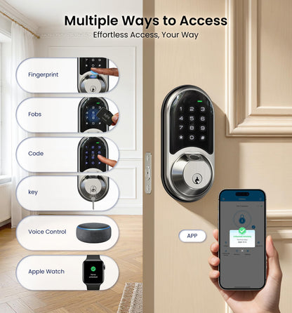 Veise RZ07 Fingerprint Smart Lock, 7-in-1 Smart Locks for Front Door, Keyless Entry Door Lock with App Control & Auto-Lock, Biometric Electronic Touchscreen Keypad Deadbolt, Satin Nickel