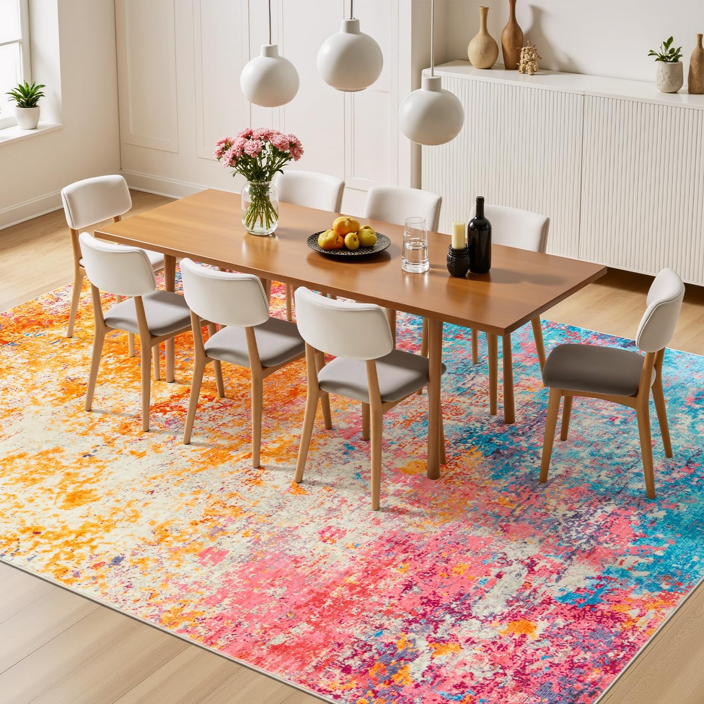 Rugflix 8x10 Area Rugs for Living Room, Colorful Rainbow Washable Rug Stain-Resistant Low Pile, Modern Large Carpet for Bedroom Dining Room Home Office Kids Room Nursery