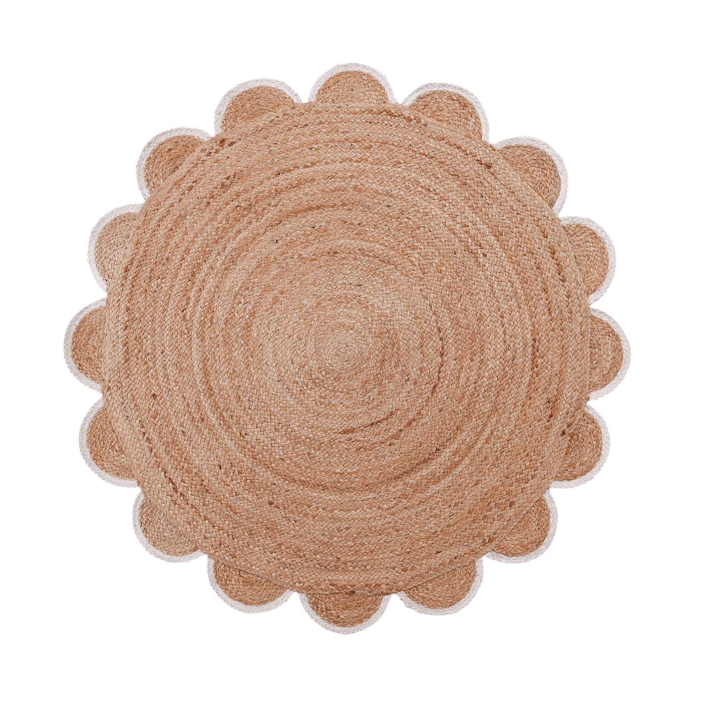 RUGSWEAVE Jute Braided Area Rug - 4'x4' Round Vintage Farmhouse Rug, Handmade Circle Boho Area Rug for Living Room, Bedroom, Natural x White Trim