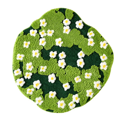 Ouyattle Cute Green Floral Large Bathroom Rugs Bath Mat 3ft Non Slip Washable, Modern Chic Boho Aesthetic Trendy Funky Microfiber Shaggy Tufted Grass Rugs for Bedroom Dorm Nursery Bathroom Kitchen
