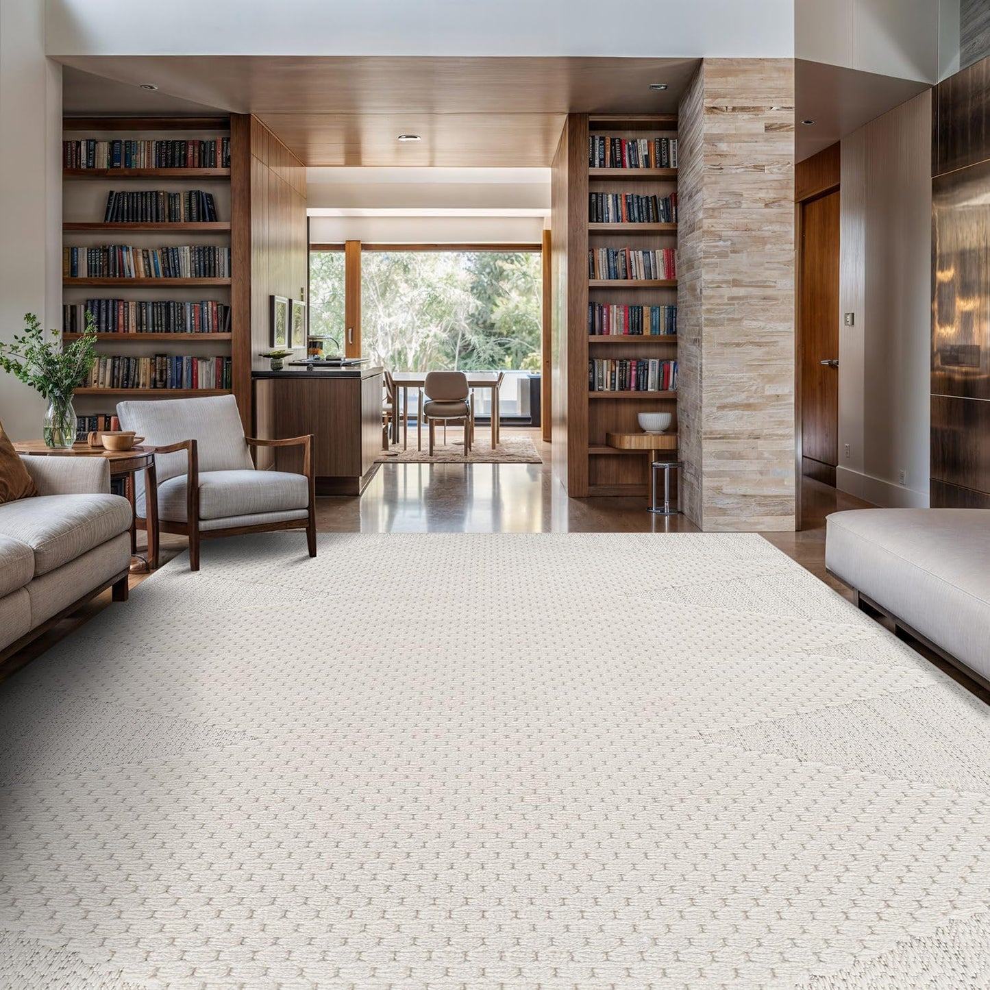 Luul Home Modern Micro Loop Indoor Area Rugs for Living Room Bedroom Kitchen Geometric Triangle White 8x10 Luxury Durable Low and High Pile Non-Shedding Stain Resistant Soft Area Carpet 8 x 10