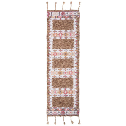 SAFAVIEH Saffron Collection 2'3" x 8' Taupe / Ivory SFN106E Handmade Moroccan Boho Tassel Wool Runner Rug