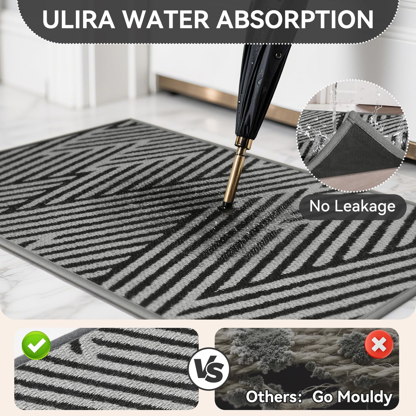 QiCaiJia Door Mat Indoor Outside Entrance 31"x47", Low-Profile Non Slip Outdoor Inside Doormat Entryway Mat, Dirt Resistant Absorbent Front Porch Welcome Entry Mats, Washable Easy Clean, Grey