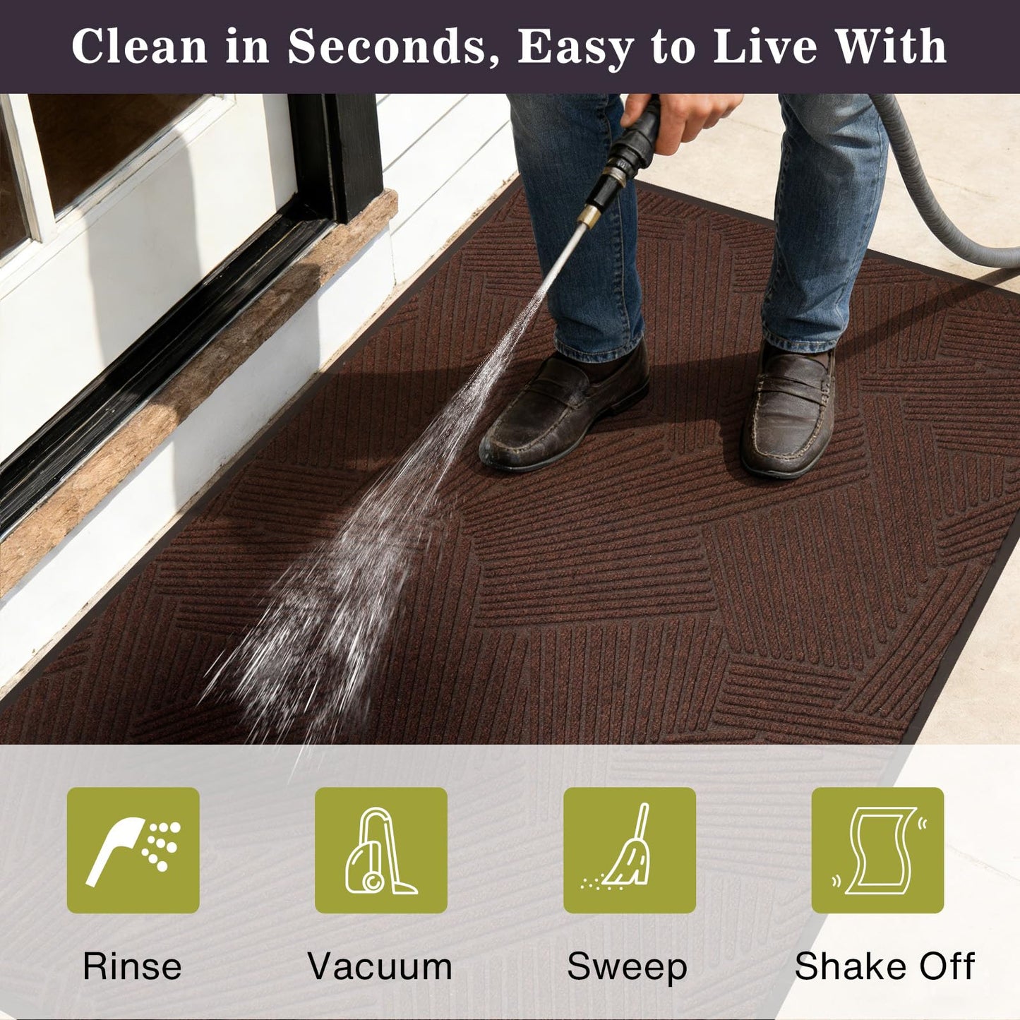 BelleCosy Low Profile Door Mat Indoor Outdoor, 3′ x 5′ Heavy Duty Non Slip Entryway Rug for High Traffic Areas, Grid-Pattern Waterproof All-Weather Floor Mat for Mudroom, Garage, Pet Paths