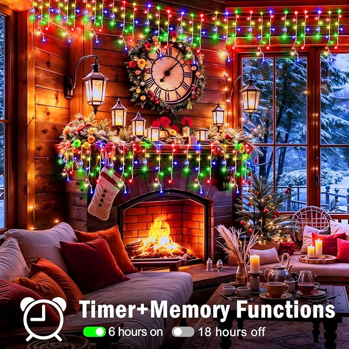XURISEN 132ft Christmas Lights Decorations Outdoor, 1280 LED 8 Modes Fairy Lights with 240 Drops,Plug in Waterproof Timer Memory Function for Christmas Holiday Wedding Party Decorations(Multicolor)