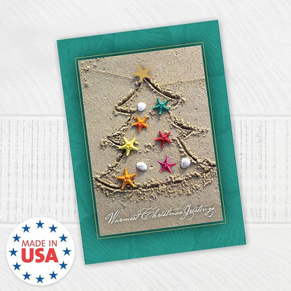 Masterpiece Sand Tree Cards / 16 Christmas Holiday Cards Set With Gold Foil And White Envelopes / 5 5/8" x 7 7/8" Winter Warm Wishes Greeting Cards With Meaningful Inside Verse