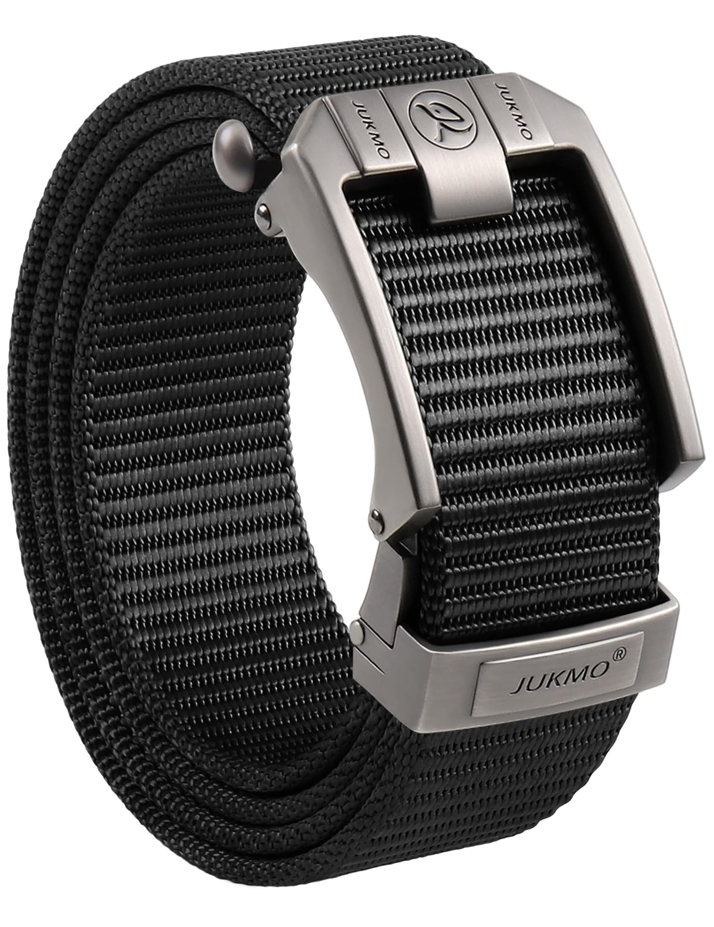 JUKMO Ratchet Belt for Men, Nylon Web Tactical Belt with Automatic Slide Buckle, Adjustable Trim to Fit (Black, For Waist 20"-40" (Length 47"))