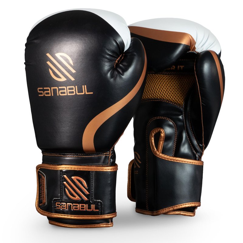 Sanabul Essential Gel Boxing Gloves for Men & Women, Kickboxing MMA, Muay Thai Gloves and Heavy Bag Training Punching & Sparring, Black/Copper 10 oz
