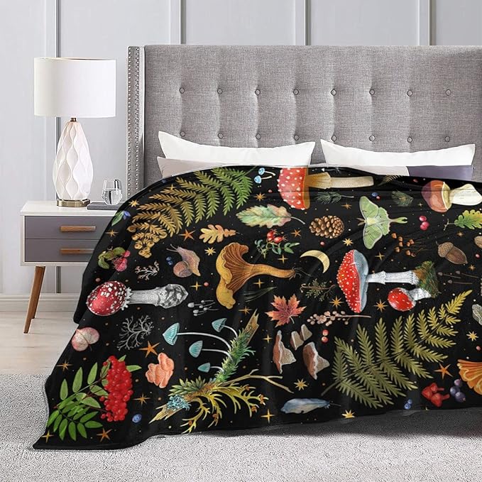 Mushroom Flannel Fleece Bed Blanket Throw Blanket Lightweight Cozy Plush Blanket for Bedroom Living Rooms Sofa Couch 60"X50"
