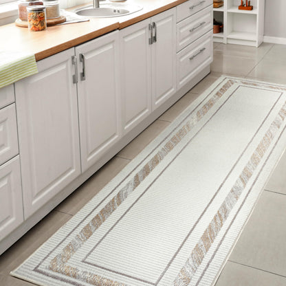 JONATHAN Y Marble Pattern High-Low Silver/Gold Runner Rug, 2x8, Athens Classic Border, Easy-Cleaning for Living Room, Bedroom, Kitchen, Pet Friendly, Non-Shedding (CAR102C-28)