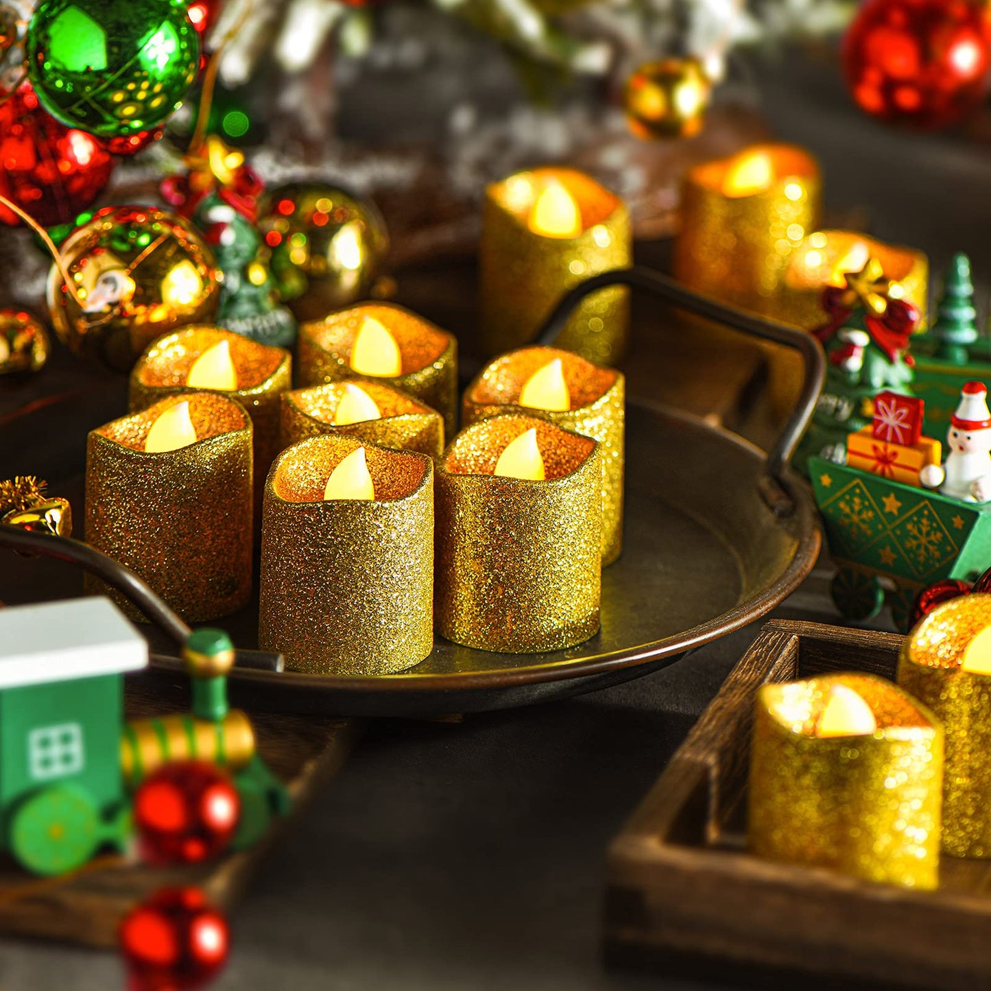 Honoson 24 Pack Gold Candles Party Decoration Flameless LED Tea Light Battery Operated Candle for Halloween Christmas Valentine Diwali Wedding Table Centerpiece