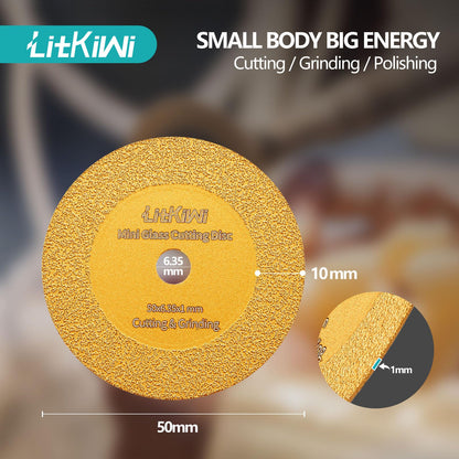 LitKiwi Mini Glasses Cutting Disc,1mm Ultra-Thin Diamond Cutting Blade Wheel,with 2 Sizes Round Mandrels,for Cutting Glass, Jade, Crystal, Ceramics and etc.