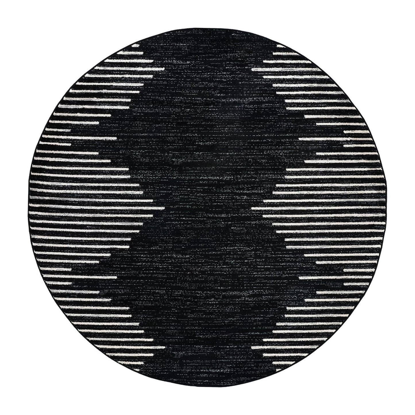 Rugshop Bohemian Stripe Stain Resistant High Traffic Living Room Kitchen Bedroom Dining Home Office Round Area Rug 6' Round Black