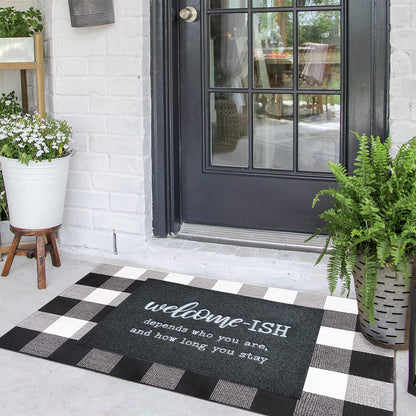 JJUUYOU Door Mats Outdoor Funny Welcome Ish Doormats Non Slip Rubber Backing Front Door Mat for Indoor Entrance Patio Home Office Black