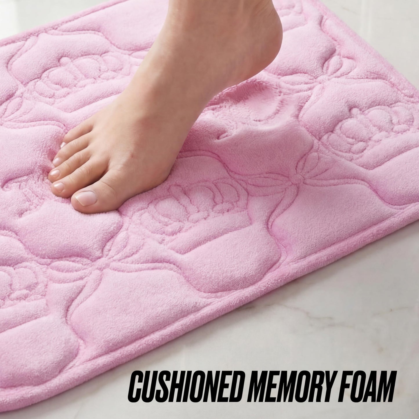 Juicy Couture Quilted Memory Foam Bath Mat, 17" x 24" Bow Lattice Pink Skid-Resistant Bath Rug