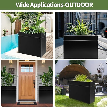 Metal Rectangular Planter Box, Powder Coating Steel Large Planters 35" L x 12" W x 26" H with Drainage Hole, Indoor Outdoor All-Weather Use for Home, Porch, Patio, Garden(Black)