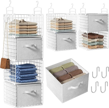 Hanging Closet Organizer with Drawers, 4 Tier Metal Closet Organizers and
