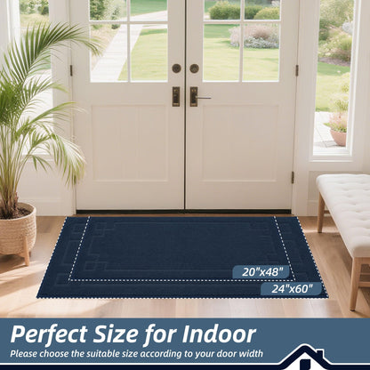 BEQHAUSE Door Mat 24" x 60", Non-Slip Door Mats Indoor Entryway Rugs Washable Low-Profile Absorbent and Stain Resist Floor Mats, Dog Door Mat for Front Back Door, Mud Wet Shoes & Paws, Navy Blue