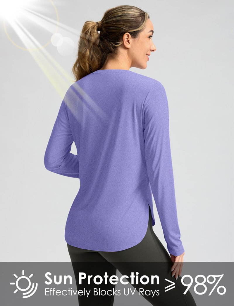Women's Sun Shirts UPF 50+ Long Sleeve UV Protection Shirt Lightweight Quick Dry Workout Hiking Tops for Women(Heather Purple,L)