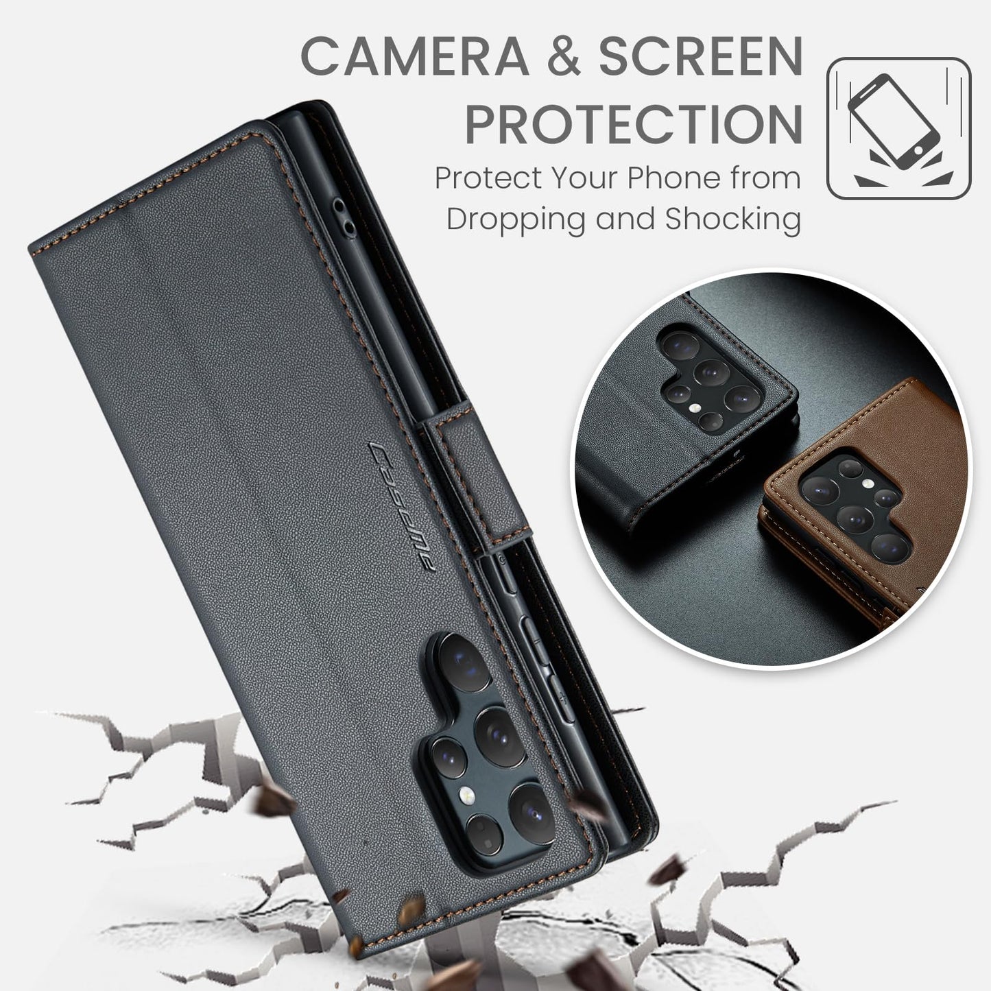 Rerzoiro Case for Samsung Galaxy S24 Ultra Wallet Case, RFID Blocking PU Leather Flip Folio Cover Card Holder Kickstand Shockproof Phone Case Compatible with Samsung Galaxy S24 Ultra, Black