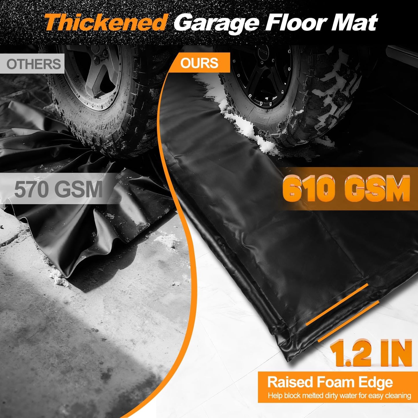 UEAKPIC Garage Floor Mat 7'9" x 18', Heavy Duty 1300D PVC Containment Mat with Floor Squeegee, Waterproof Protection from Snow, Rain and Mud for Cars, Black