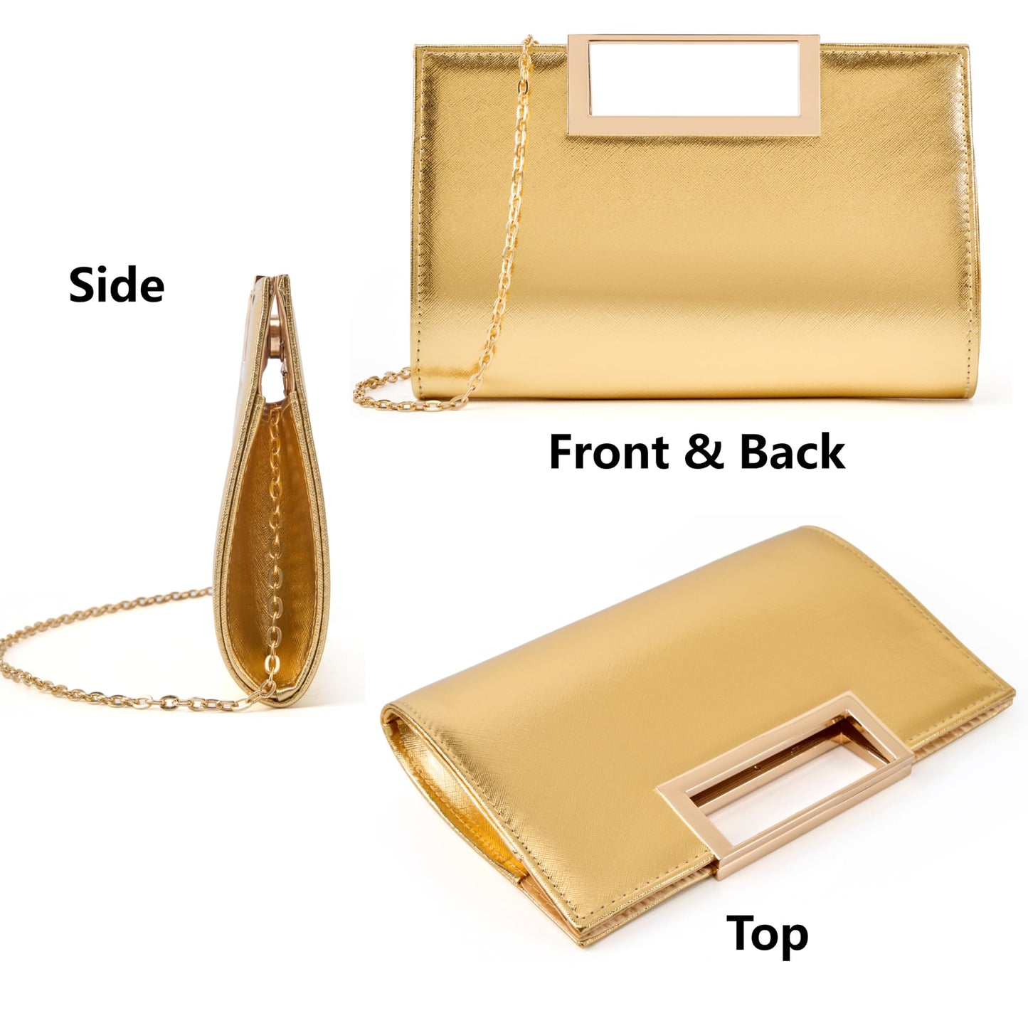 Gurina Evening Clutch Purses for Women Formal Party Clutch Bags Cocktail Prom Fashion PU Leather Shoulder Handbags (BO62 Deep Gold)