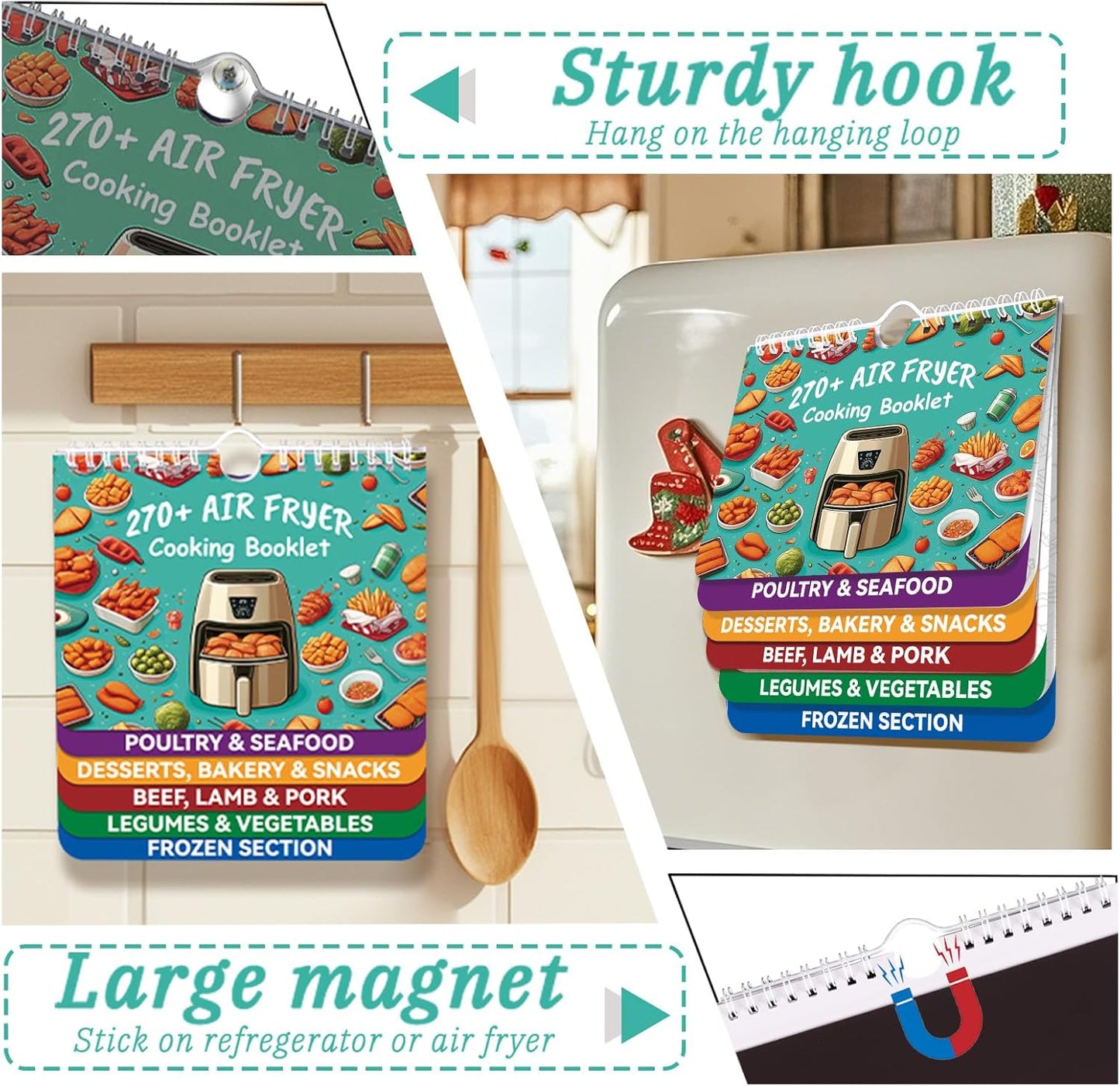 270+ Foods Air Fryer Cooking Guide Magnetic, Air Fryer Cheat Sheet Magnets Cooking Guide Booklet, Air Fryer Accessories for Air Fryer Cooking Guide Flip Chart, Air Fryer Temp and Time Chart