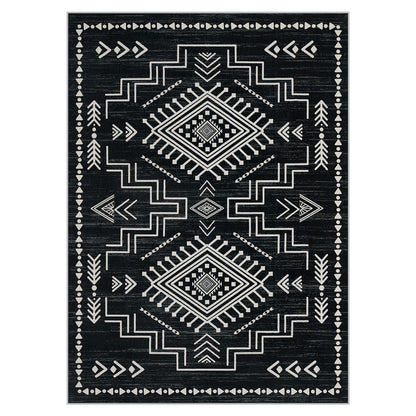 Joydeco Moroccan Black 8x10 Area Rugs for Living Room, Non-Slip Western Large Bedroom Dining Room Rug, Throw Stain Resistant Geometric Aztec Print Modern Soft Carpet for Playroom Office