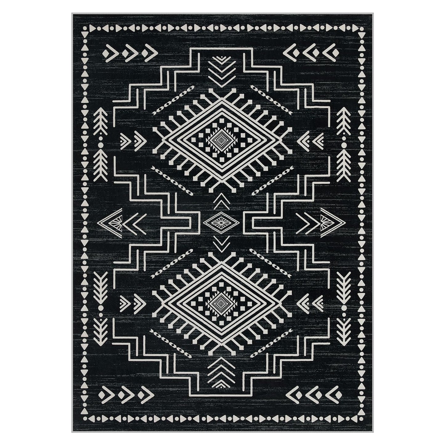 Joydeco Moroccan 5x7 Western Black and White Rugs for Living Room, Washable Soft Aztec Rug for Bedroom, Low Pile Distressed Modern Carpet for Dining Room Playroom Office Home Decor