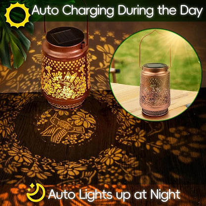 Boho Solar Lanterns Outdoor Birthday Gifts for Women Mom Grandma Metal Hanging Solar Powered Unique Garden Decorative LED Lights (Fengming)