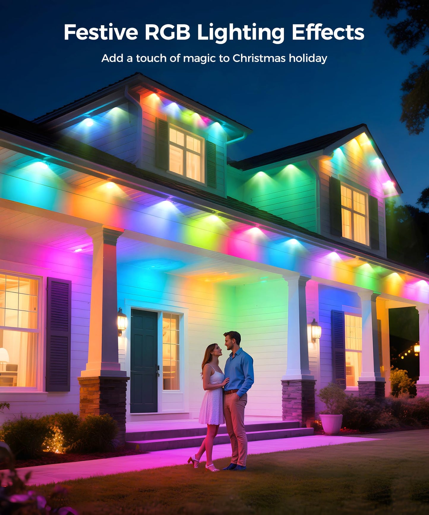 POOFZY Permanent Outdoor Lights for House,200ft RGB+IC Smart Outdoor Decor, 50 Scene Modes,App/Remote Control,for Christmas,V-Day,Thanksgiving,Daily & Holiday Party Decor
