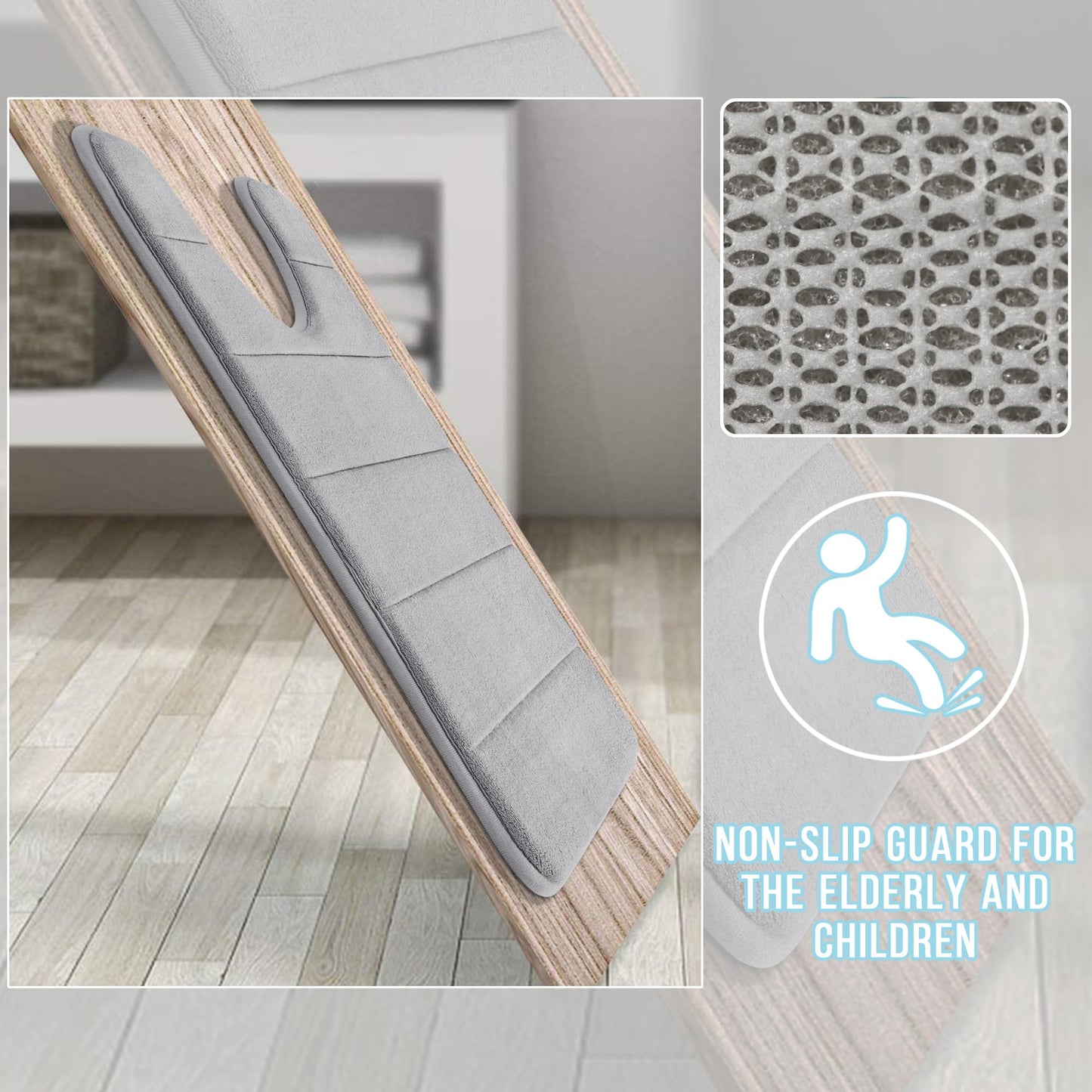 Yimobra Memory Foam Toilet Bath Mat U-Shaped, Commode Contour Rug, Soft and Comfortable, Super Water Absorption, Non-Slip, Thick, Machine Wash and Easier to Dry for Bathroom, 24 X 20 Inches, Grey