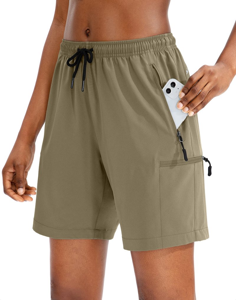 SANTINY Women's 5''/ 7''/9'' Hiking Cargo Shorts Quick Dry Lightweight Summer Shorts for Women Athletic Golf Zipper Pockets(Dusty Khaki_M)