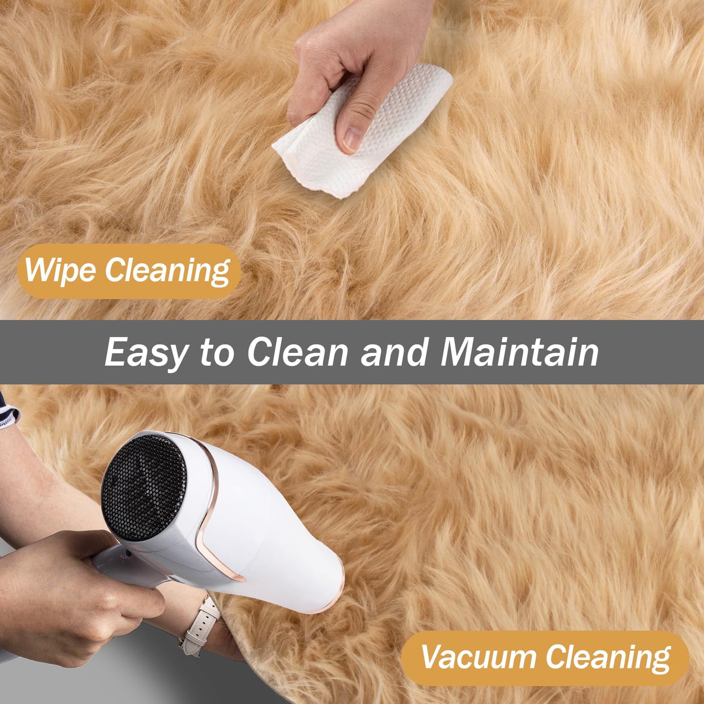 Faux Fur Rug - Faux Sheepskin Rug 2x3 Ft Irregular Shaped Carpet Fluffy Carpet Furry for Bedroom, Living Room, Nursery, Dorm, Chair, Fireplace, Closet (Beige)
