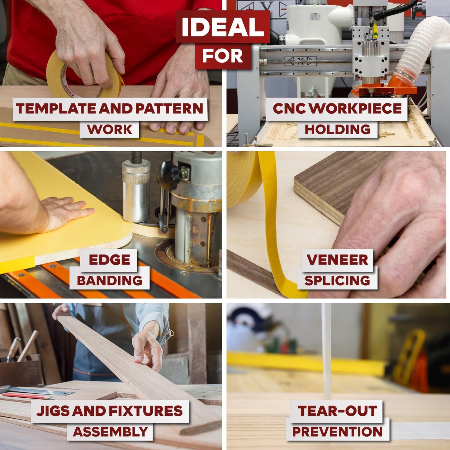 XFasten Double Sided Woodworking Tape 2 Inch x 90 Feet, Heavy Duty Residue-Free Double Sided Masking Tape for Router Templates, High Speed CNC Router, MDF Edge Banding, and Zero Clearance and Gap Cuts