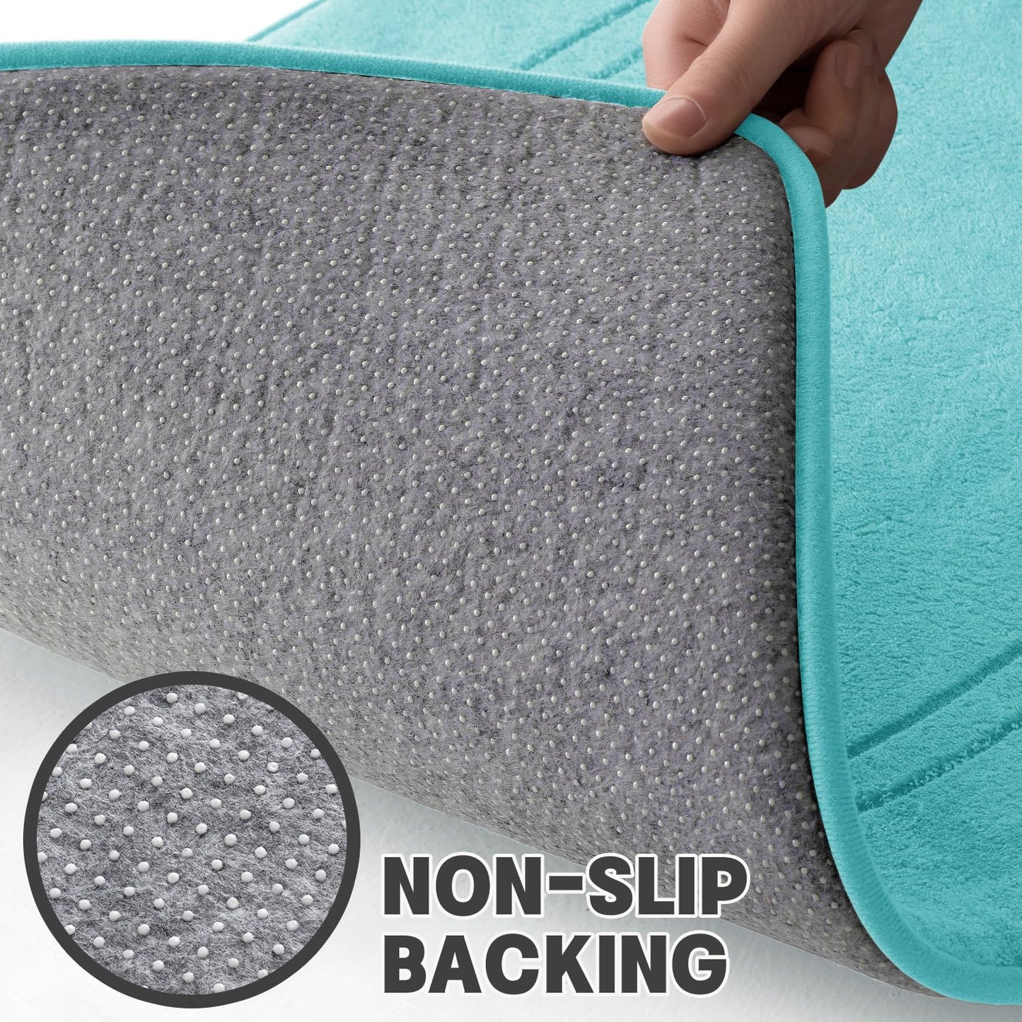 YIHOUSE Memory Foam Bath Mat Set, Bathroom Rugs Sets 3 Pieces, Non Slip Bath Mats for Bathroom, Super Soft and Water Absorbent Bath Rug Sets, Machine Washable U Shape Toilet Mats Set,Teal