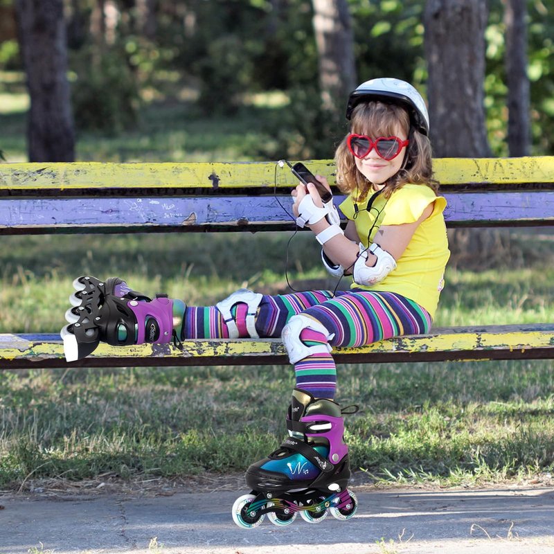 Nattork Adjustable Inline Skates for Kids & Teens with Flashing Light-Up Wheels, Gradient Color ABEC-7 Bearings for Smooth Glide, Safe & Durable Sizing Adjustable Skates Voilet